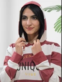 Unique Baskılı Kapüşonlu Swaetshirt (Kırmızı-Beyaz) thumbnail 4