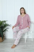 Limissi Viskon Büyük Beden Desenli Melisa Pudra Pijama Takımı %100 Pamuk - 4