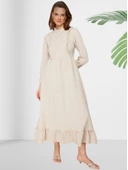 Volanlı Kareli Esnek Uzun Elbise thumbnail 3