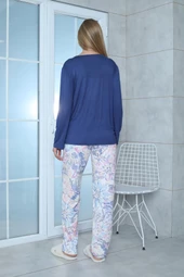 Limissi Viskon Desenli Lacivert Pijama Takımı %100 Pamuk thumbnail 4