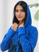 Baskılı Kapüşonlu Swaetshirt (Mavi) thumbnail 4