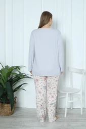 Limissi Viskon Büyük Beden Desenli Melisa Gri Pijama Takımı %100 Pamuk thumbnail 5