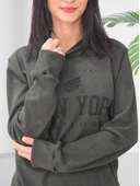 New York Baskılı Kapüşonlu Swaetshirt (Haki) thumbnail 6
