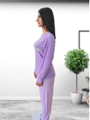 Sweet Kalp Desenli Pamuk Kadın Pijama Takımı (Eflatun) - 3