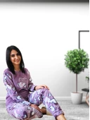 With You Kalp Desenli Kadın Polar Peluş Pijama Takımı (Mor) thumbnail 6