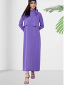 Dökümlü Şal Yaka Uzun Lila Elbise thumbnail 3