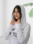 New York Baskılı Kapüşonlu Swaetshirt (Beyaz) thumbnail 4