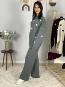 Kadın Uzun Kol Kalpli Bisiklet Yaka Triko Kazak Pantolon Takım (Gri) thumbnail 5