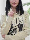 Baskılı Kapüşonlu Swaetshirt (Krem) thumbnail 4