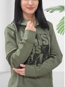 Baskılı Kapüşonlu Swaetshirt (Haki) thumbnail 3