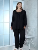 Limissi Viskon Büyük Beden Siyah Pijama Takımı %100 Pamuk thumbnail 2