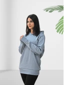 Düz Kapüşonlu Swaetshirt (Gri) thumbnail 2