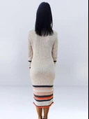 Fitted Kesim Sıfır Yaka Triko Elbise (Bej) - 6