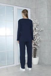 Limissi Viskon Düz Lacivert Pijama Takımı %100 Pamuk - 4