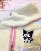 Fermuarlı Kapüşonlu Peluş Polar Baskılı Kız Çocuk Mont (Beyaz) - 6