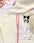 Fermuarlı Kapüşonlu Peluş Polar Baskılı Kız Çocuk Mont (Beyaz) - 2