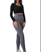 Yüksek Bel Toparlayıcı ve Sıkılaştırıcı Likralı Fitilli Şardonlu Tayt (Antrasit) thumbnail 1