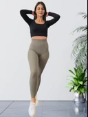 Yüksek Bel Toparlayıcı ve Sıkılaştırıcı Likralı Fitilli Şardonlu Tayt (Haki) thumbnail 3