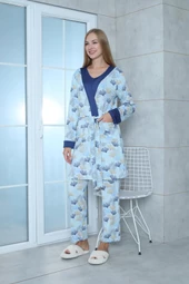 Limissi Viskon Desenli Mavi Pijama Takımı %100 Pamuk - 3