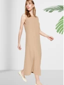 Sıfır Yaka Kolsuz Düz Uzun Saten Elbise thumbnail 2