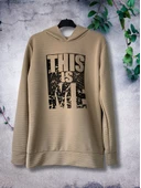 Baskılı Kapüşonlu Swaetshirt (Çizgili Taba) thumbnail 5