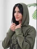 Baskılı Kapüşonlu Swaetshirt (Haki) thumbnail 4