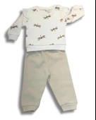 Yusufcuk Baskılı Volanlı Kol Aylık Kız Bebek Takım (Krem) thumbnail 1