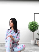 Flamingo Desenli Kadın Polar Peluş Pijama Takımı (Yeşil) thumbnail 4