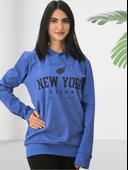 New York Baskılı Kapüşonlu Swaetshirt (Mavi) thumbnail 3