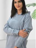 Düz Kapüşonlu Swaetshirt (Gri) thumbnail 3