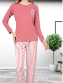 Love Kalp Desenli Pamuk Kadın Pijama Takımı (Pembe) thumbnail 2
