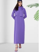 Dökümlü Şal Yaka Uzun Lila Elbise thumbnail 2