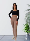 Yüksek Bel Toparlayıcı ve Sıkılaştırıcı Likralı Fitilli Şardonlu Tayt (S. Kahve) thumbnail 2