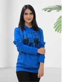 Baskılı Kapüşonlu Swaetshirt (Mavi) thumbnail 2