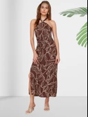 Boyundan Bağlamalı Halter Yaka Yırtmaçlı Elbise thumbnail 2