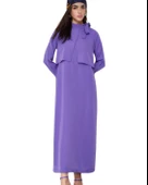 Dökümlü Şal Yaka Uzun Lila Elbise thumbnail 1