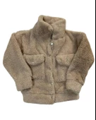 Düğmeli Dik Yaka Peluş Polar Baskılı Kız Çocuk Mont (Taba) - 1