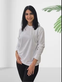 Düz Sıfır Yaka İnce Sweatshirt (Beyaz) thumbnail 2