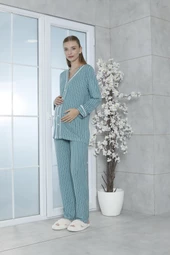 Limissi Viskon Çizgili Yeşil Pijama Takımı %100 Pamuk thumbnail 3