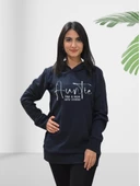 Auntie Baskılı Kapüşonlu Swaetshirt (Lacivert) thumbnail 2