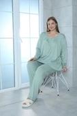 Limissi Viskon Büyük Beden Yeşil Pijama Takımı %100 Pamuk thumbnail 4