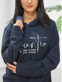 Auntie Baskılı Kapüşonlu Swaetshirt (Lacivert) thumbnail 3