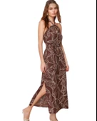 Boyundan Bağlamalı Halter Yaka Yırtmaçlı Elbise thumbnail 1