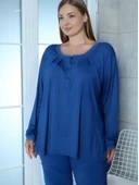 Limissi Viskon Büyük Beden Mavi Pijama Takımı %100 Pamuk thumbnail 3