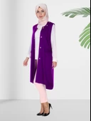 Tesettür Uzun Şifon Mor Yelek - 3