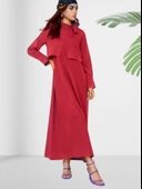 Dökümlü Şal Yaka Uzun Bordo Elbise thumbnail 2