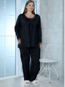 Limissi Viskon Büyük Beden Siyah Pijama Takımı %100 Pamuk thumbnail 5