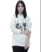 Baskılı Kapüşonlu Swaetshirt (Beyaz) thumbnail 1