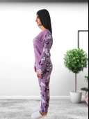 With You Kalp Desenli Kadın Polar Peluş Pijama Takımı (Mor) thumbnail 4