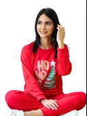Baskılı Pamuk Kadın Yeni Yıl Pijama Takımı (Ho Ho Ho)) thumbnail 2